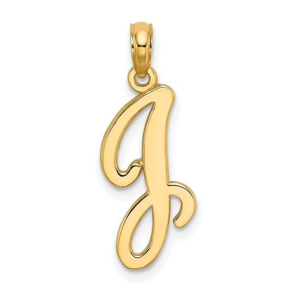 14K Yellow Gold Script Letter J Initial Pendant